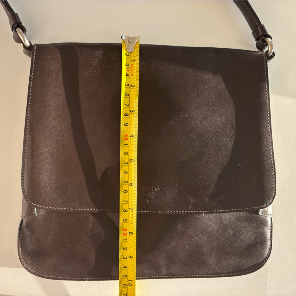 Prada Slim Chocolate Brown Leather Shoulder Bag - Classic Elegant Minimalist - Picture 11 of 13